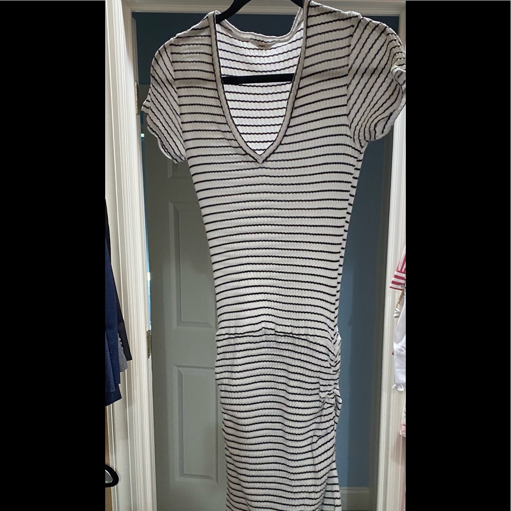 MONROW cotton ribbed v neck midi